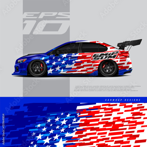 Car wrap decal designs. Abstract American Flag Pattern and sport background for racing livery or daily use car vinyl sticker. Full vector eps 10.