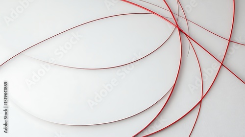 Minimal abstract composition with curved ultra-thin red lines on a white to light gray gradient background. Clean and modern flat layout design suitable for web interface and digital presentations