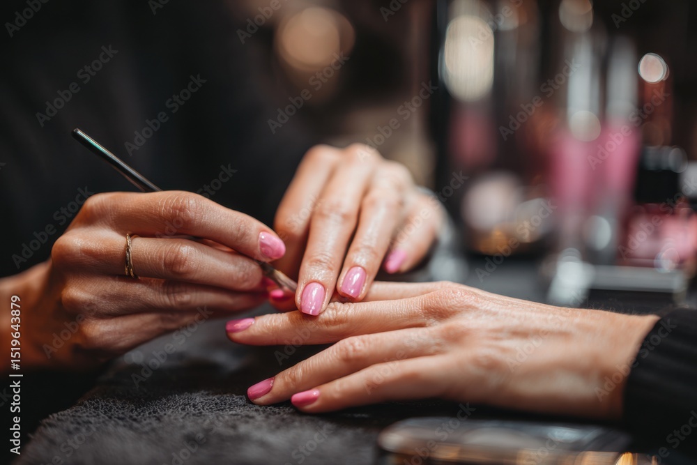 Obraz premium Expert manicure in a chic salon brings vibrant life to customer’s nails