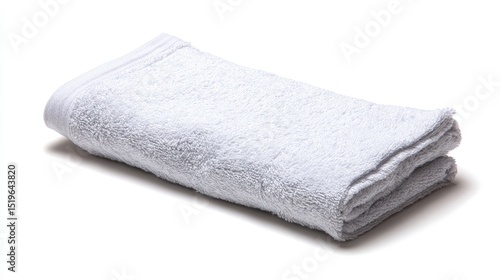 Luxurious white towel on minimalist white background, perfect for bath and spa soft