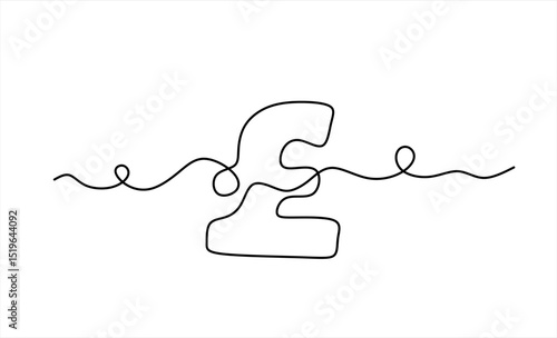 Continuous one line drawing of pound sterling symbol. Single line art of pound coin sign. Editable line.