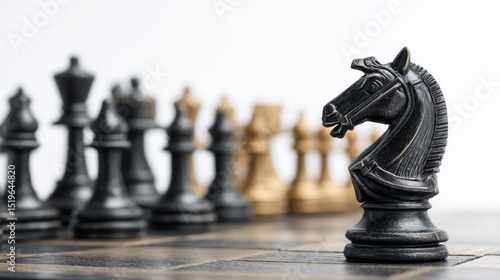 Intense chess match, strategic horse maneuver on the checkered board