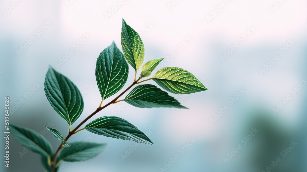 A close-up of a delicate plant branch with vibrant green leaves against a soft, blurred background. A close-up of a delicate plant branch with vibrant green leaves against a soft, blurred background.