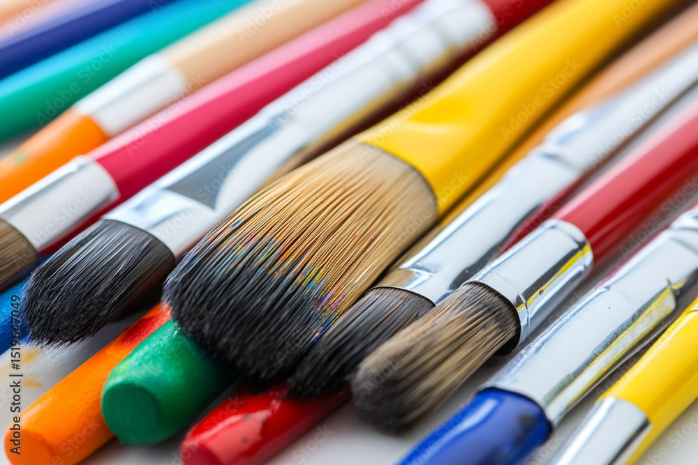 Fototapeta premium Colorful paintbrushes lie together waiting for artistic inspiration