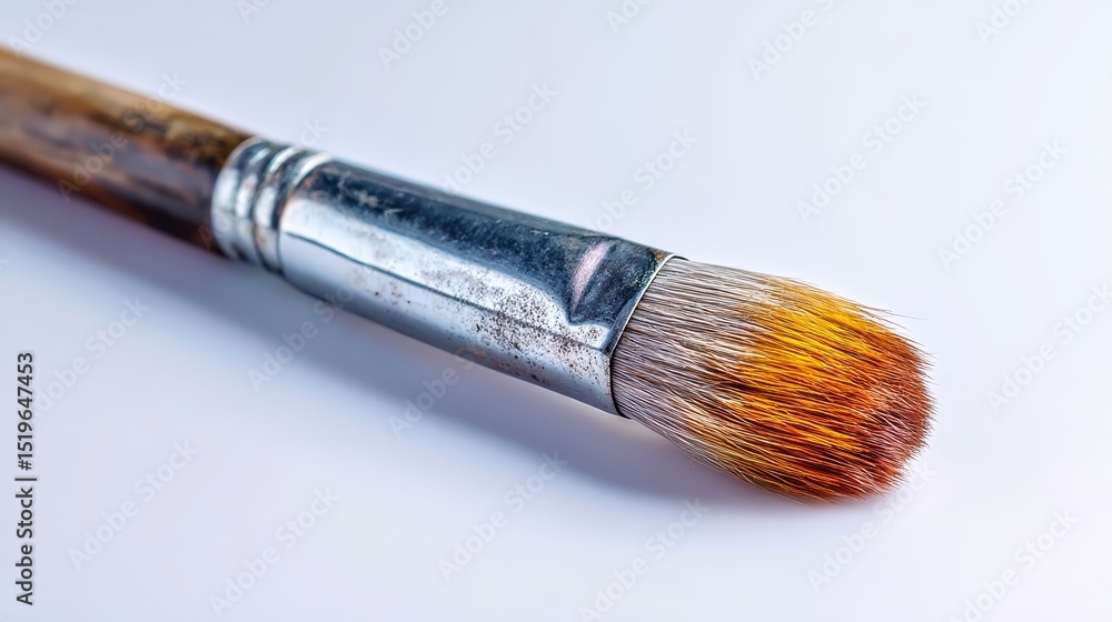 Closeup view of paintbrush bristles on white background, art and craft tool closeup Closeup view of paintbrush bristles on white background, art and craft tool closeup