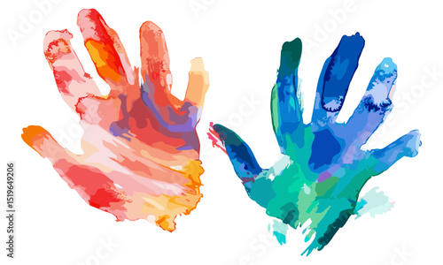 Watercolor hand print, colorful paint isolated, vector illustration, artistic design, creative brush stroke, colorful art, artistic expression, watercolor hand art.