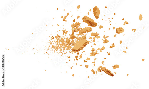 Crumbs integral biscuit, cookie flying, isolated on white, vector illustration, bakery snack, biscuit crumbs, cookie snack, dessert, sweet treats, food styling.