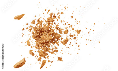 Cookie flying, crumbs integral biscuit, isolated on white, clipping path, vector illustration, bakery food, snack, biscuit, sweet dessert, baked goods, food photography.