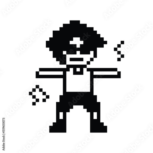 Cartoon cute pixel character cute man exercises training aerobic dance lifestyle music decoration life style 8 bit male boy dance with music game 8bit fitness isolated PNG vector.
