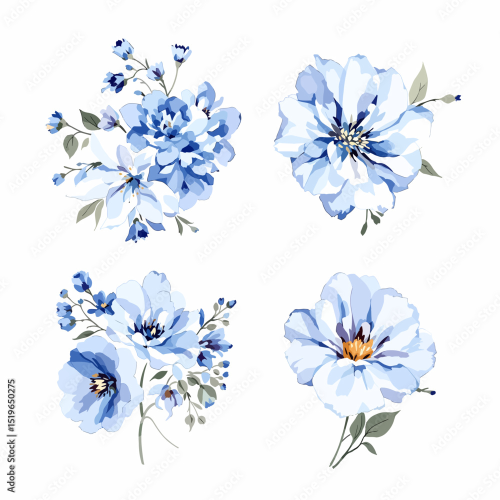 Obraz premium Bright spring flower compositions with layered petals subtle gradients and detailed leafy accents