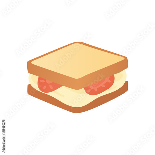 Vector Illustration of Sweet Toast Sandwich with Cream Filling and Sliced Strawberries Isolated on White Background