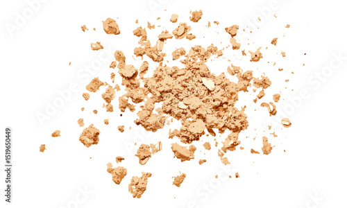 Wholewheat biscuit with chocolate and oatmeal, crumbs flying, cookie top view, isolated on white, vector illustration, clipping path, bakery product, healthy snack.