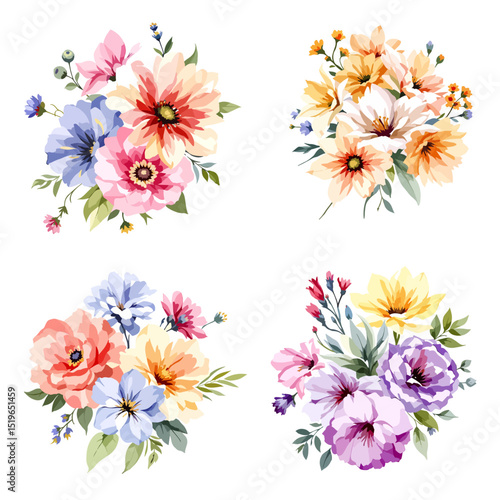 flower set watercolor vector illustration