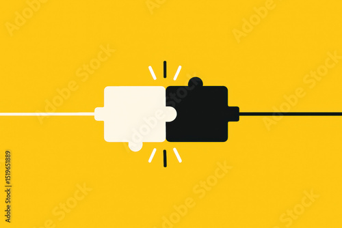 The symbolizes connection and integration as two contrasting puzzle pieces align perfectly representing collaboration and in business