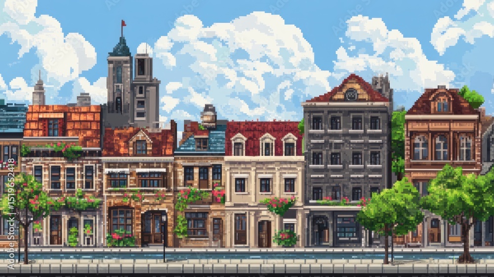 Obraz premium Pixelated Cityscape, Sunny Day
