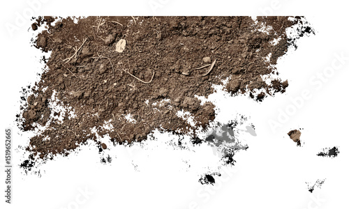 Dry soil pile, dirt isolated on white background, top view, vector illustration, natural earth texture, soil surface, outdoor materials, dusty ground, sandy pile, soil texture.