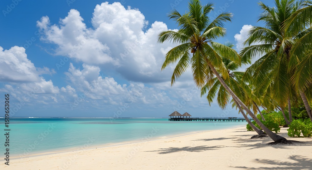 Fototapeta premium Secluded beach with crystal clear sea and palm trees