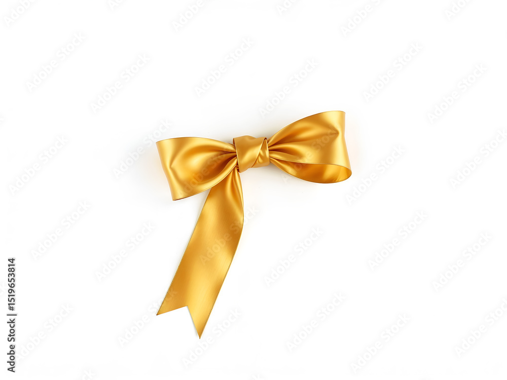 Golden satin ribbon tied in a simple bow, isolated on white. Generative AI Golden satin ribbon tied in a simple bow, isolated on white. Generative AI