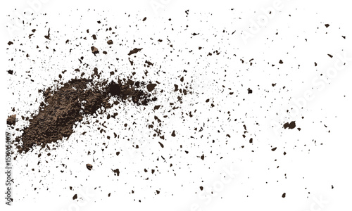Soil pile, dirt flying isolated on white background, vector illustration, ground, earth, dust, debris, nature, agriculture, natural resource, construction, gardening, land .