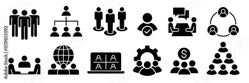 People, human, person line icon set. Containing participants, group, team, meeting, organization, community, population, audience, member, discussion, assembly, interview. Vector illustration