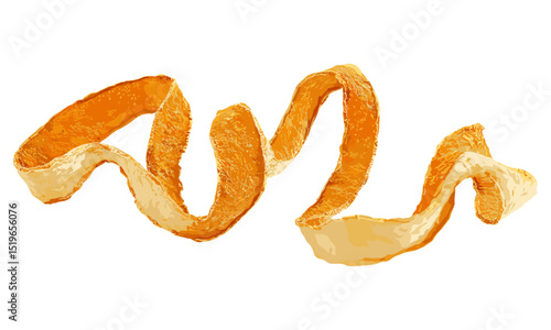 Isolated dried orange peel, curly design, vector illustration, orange peel texture, citrus fruit, dried texture, eco-friendly design, organic pattern, fruit peel, orange art.