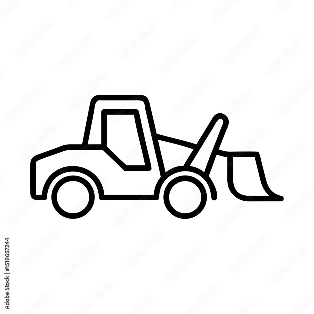 Outline drawing of a construction vehicle with a bucket and big tires ready to move dirt around Outline drawing of a construction vehicle with a bucket and big tires ready to move dirt around