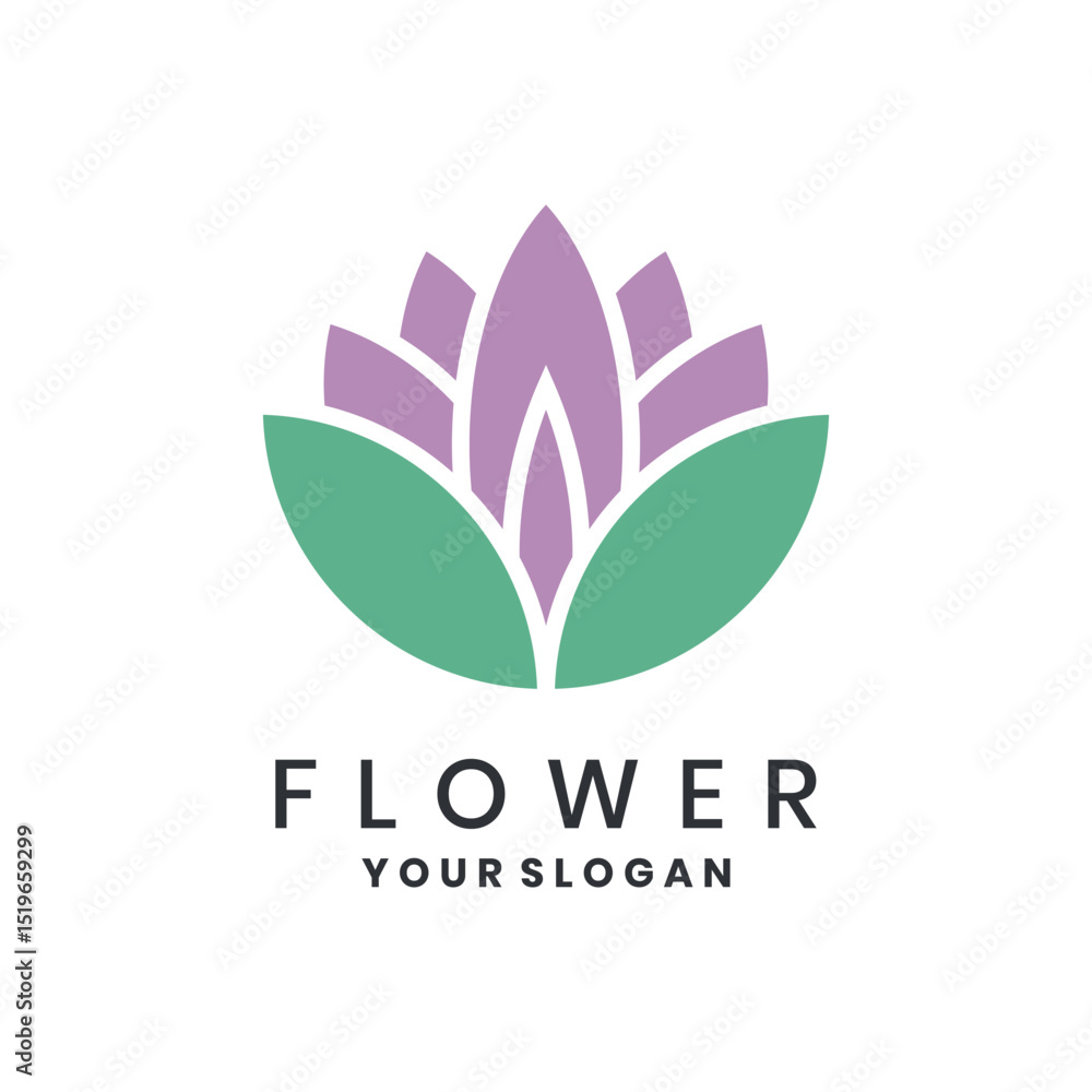 Obraz premium Modern flower logo with petals and leaves