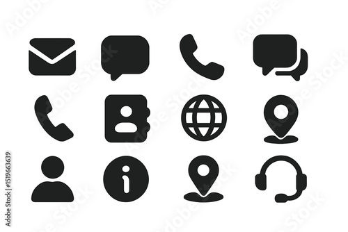 Collection of communication-related icons representing various contact methods and information services