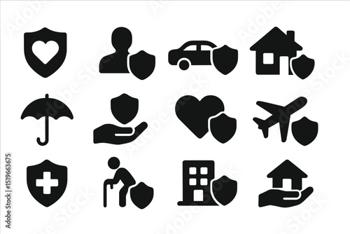 Visual representation of various insurance symbols on a clean background illustrating different aspects of coverage