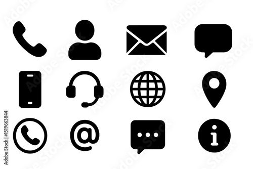 Communication icons showcasing contact methods, including phone, email, and messaging options for digital interactions