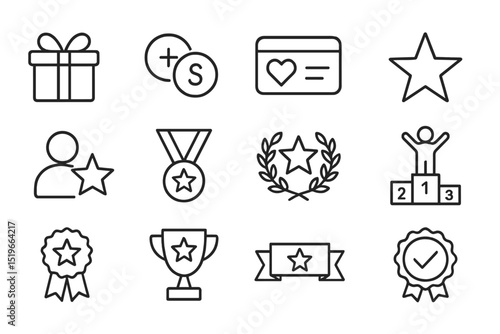 Icons representing awards, recognition, and achievements in a minimalist style suitable for various digital platforms