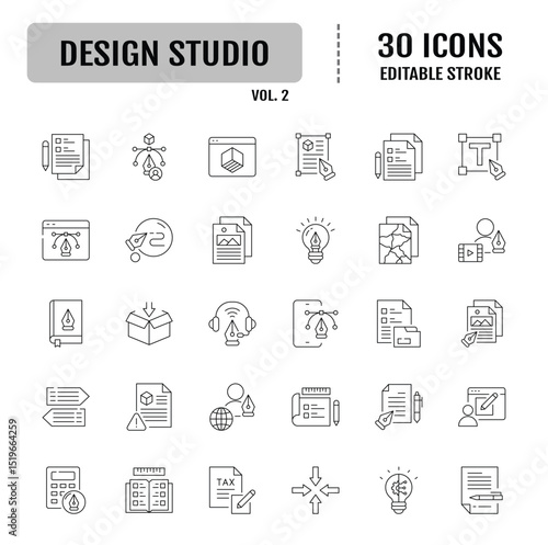 Design studio line icon set. Editable stroke. Vector illustration