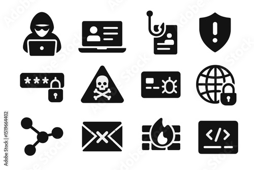 Digital security icons representing online threats and protective measures in a modern cybersecurity context