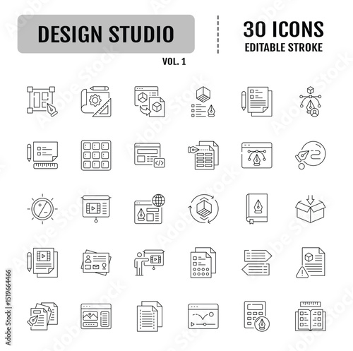 Design studio line icon set. Editable stroke. Vector illustration