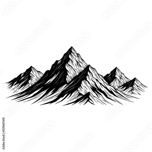 Mountain range peak landscape drawing illustration vector design scenic nature alps rocky summit outdoor view