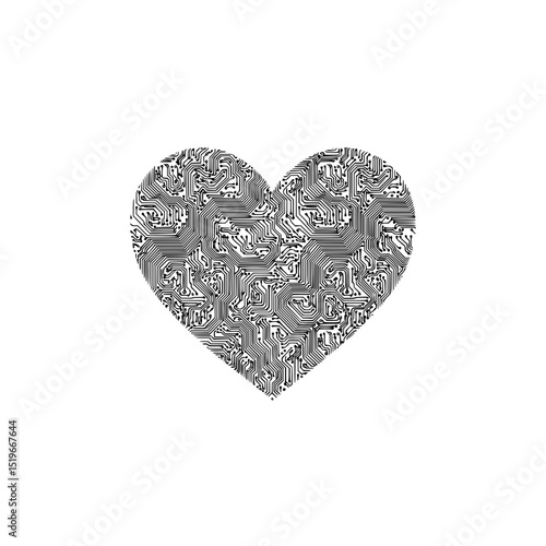 Heart circuit board technology electronic engineering motherboard love connection tech design pattern vector