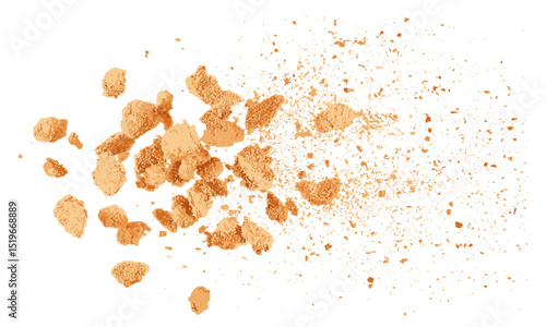 Ground biscuit crumbs flying, isolated on white, top view, vector illustration, baking crumbs, food texture, kitchen supplies, snack ingredients, biscuit crumbs, crunchy.