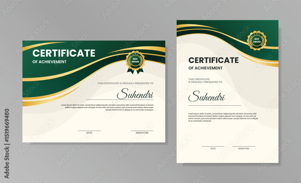 Elegant Green and Gold Certificate of Achievement Template Design Elegant Green and Gold Certificate of Achievement Template Design