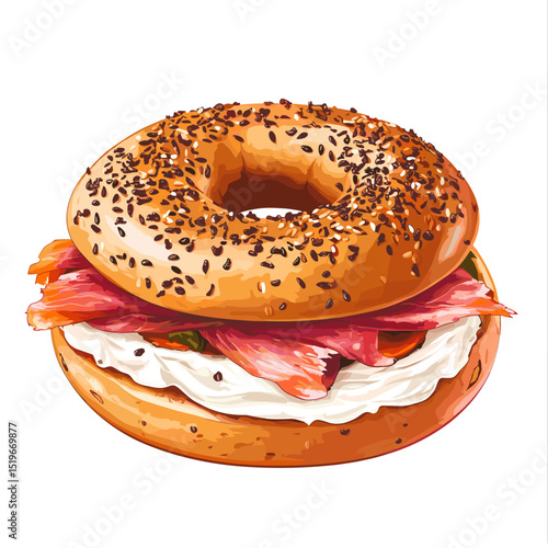 A bagel sandwich with cream cheese and smoked salmon lox vector isolated on a white background