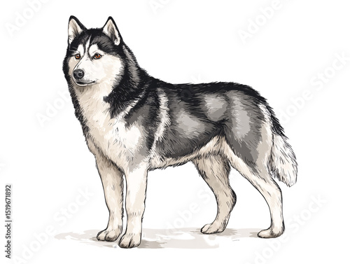 Husky dog full body artwork on transparent background