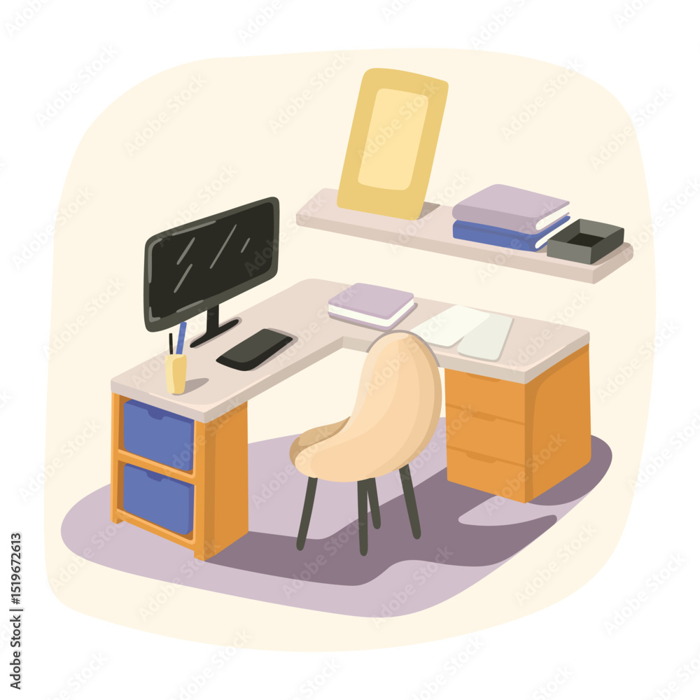 Cozy home office workspace. Freelance lifestyle. Vector. Cozy home office workspace. Freelance lifestyle. Vector.