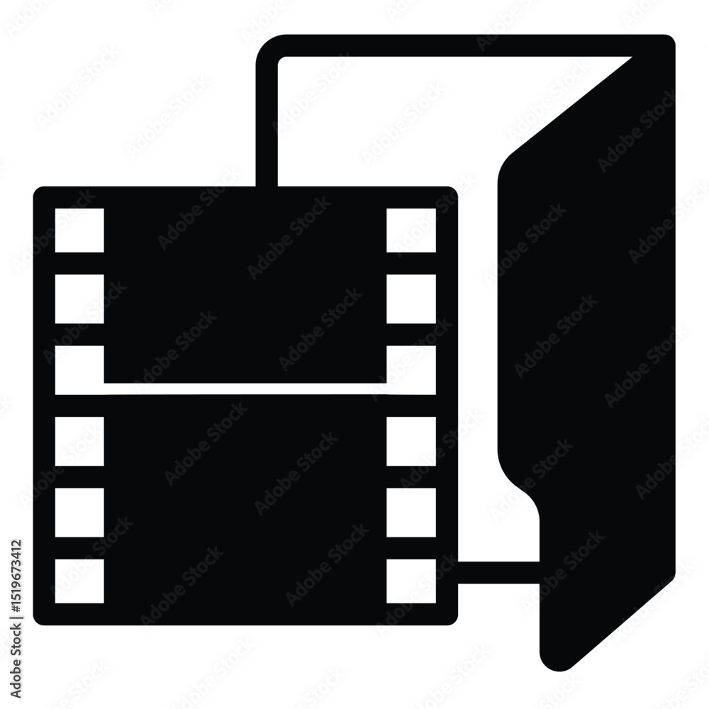 Obraz premium Video folder solid icon, windows pack concept. Vector graphics. Folder with video files, video frames, multimedia sign on white background, style mobile or design.
