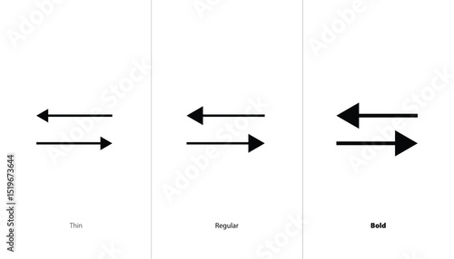 Set of switch arrow icon. thin, regular and bold line icons. symbol of interaction, exchange. opposite direction. swap sign. vector icon