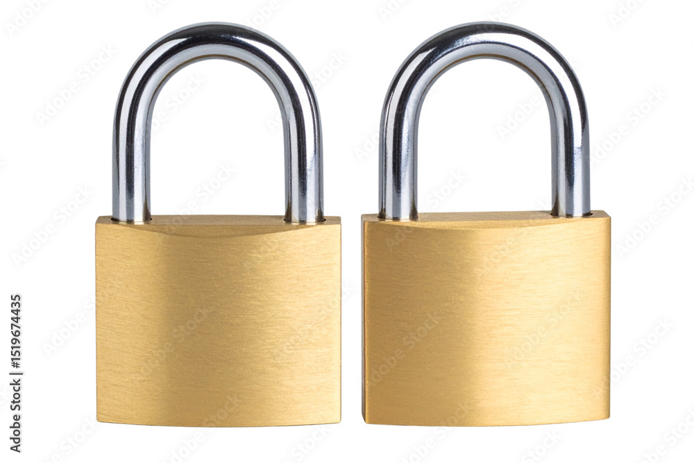 Two Classic Brass Padlock with Steel Shackle, isolated on a transparent background Two Classic Brass Padlock with Steel Shackle, isolated on a transparent background
