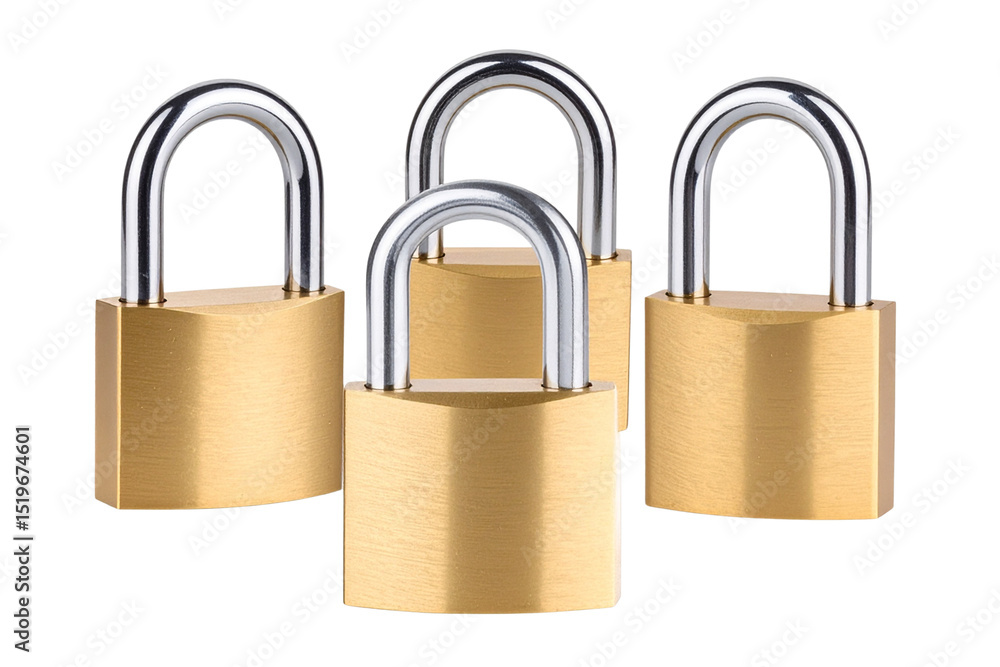 Set of Classic Brass Padlock with Steel Shackle, isolated on a transparent background Set of Classic Brass Padlock with Steel Shackle, isolated on a transparent background