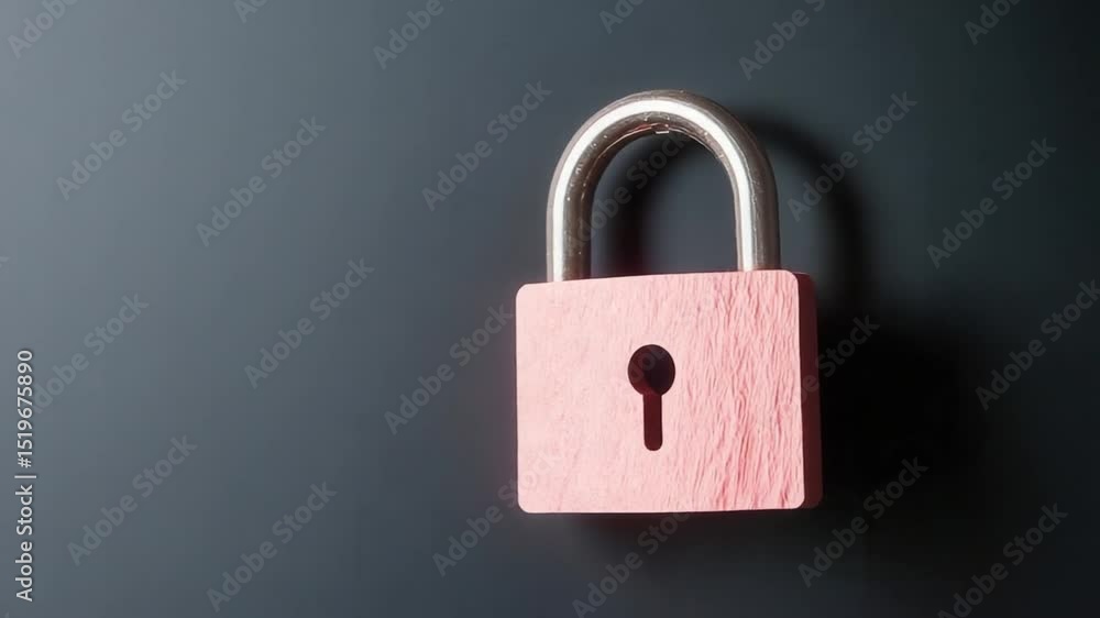 Secure Emblem: A pink padlock symbolizes protection, privacy, and safeguarding, poised against a dark background, visually representing security and trust in digital and physical realms. Secure Emblem: A pink padlock symbolizes protection, privacy, and safeguarding, poised against a dark background, visually representing security and trust in digital and physical realms.