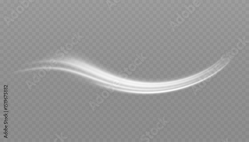 White glowing shiny lines effect. Set of glowing ellipses in speed shape. Imitation of the exit of cold air. Light trail wave, fire path trace line and incandescence curve twirl.