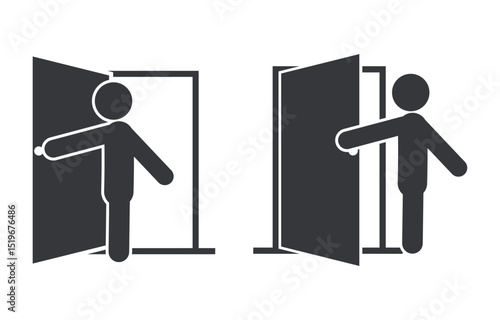 Bundle icon set of open door used in caution signs for "do not open the door" and "please close door" warnings