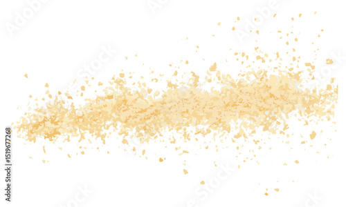 Parmesan cheese, grated and scattered on white, top view, vector illustration, cheese texture, Italian food, culinary art, food styling, food decoration.