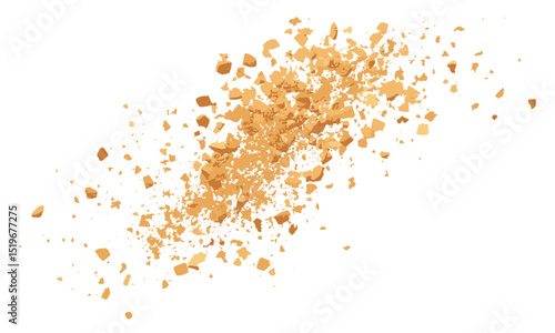 Pile biscuit crumbs flying, isolated on white, vector illustration, biscuit crumbs, food particles, kitchen mess, flying crumbs, edible texture, white background, crunchy snack, baking crumbs.